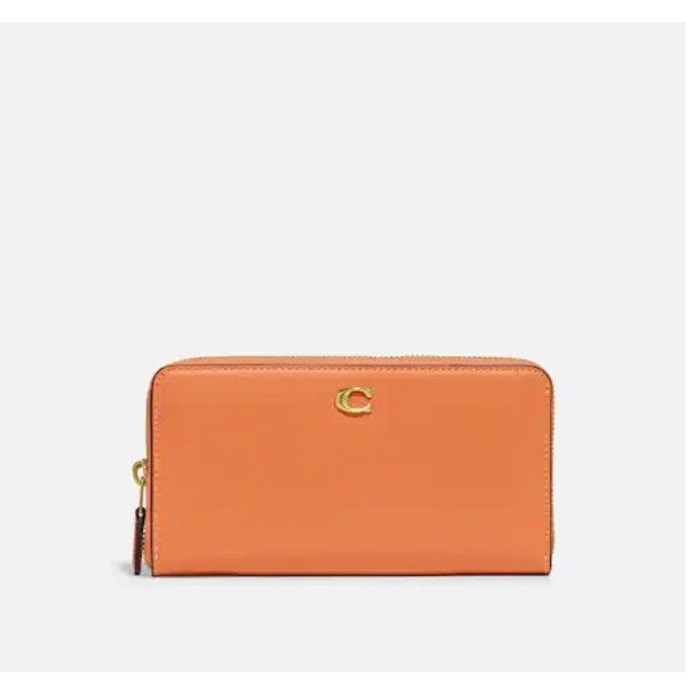 New Coach CH801 Accordion Zip Wallet Refined Calf Leather Faded Orange